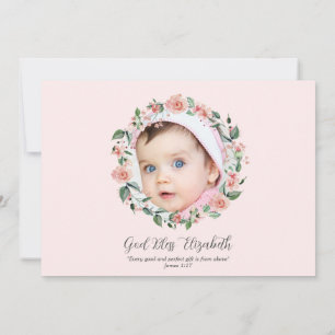 Invitation Pink Floral 2 Photo Bible Verse Baptême pour fille