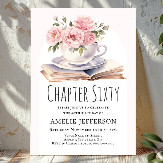 Invitation Pink Floral 60e thème du livre Anniversaire