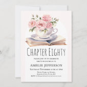 Invitation Pink Floral 80e thème du livre Anniversaire (Devant)