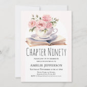 Invitation Pink Floral 90e thème du livre Anniversaire (Devant)