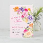 Invitation Pink Floral Amour en fleur d'été nuptiale douche (Debout devant)