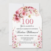 Invitation Pink Floral Arch Elégance 100e fête d'anniversaire (Devant)