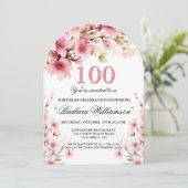 Invitation Pink Floral Arch Elégance 100e fête d'anniversaire (Debout devant)