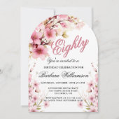Invitation Pink Floral Arch Elégance 80e fête d'anniversaire (Devant)