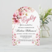 Invitation Pink Floral Arch Elégance 80e fête d'anniversaire (Debout devant)