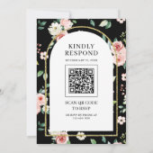Invitation Pink Floral Arch noir QR Code Mariage musulman (Dos)