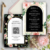 Invitation Pink Floral Arch noir QR Code Mariage musulman