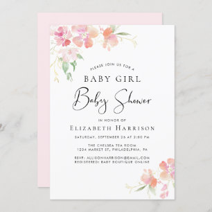 Invitation Pink Floral Baby Girl Douche