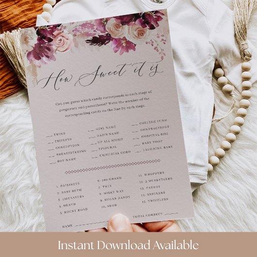 Invitation Pink Floral Baby Shower Candy Guessing Game Card