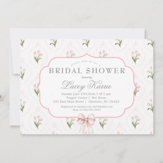Invitation Pink Floral Baby Shower Invitation, (Devant)