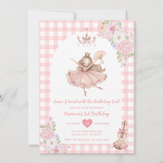 Invitation Pink Floral Ballerina Dance and Twirl Birthday