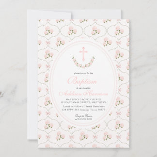 Invitation Pink floral Baptism Invitation, Girl Baptism,