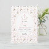 Invitation Pink floral Baptism Invitation, Girl Baptism, (Debout devant)