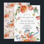 Invitation Pink Floral & Bird Piano White Recital<br><div class="desc">This elegant piano recital invitation features a white background with delicate flowers in pink shades,  a bird,  butterflies,  a ladybug and bee in watercolor. Personalize it for your needs. You can find matching products at my store.</div>