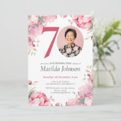 Invitation Pink Floral Botanical Custom Photo 70e anniversair (Debout devant)