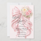Invitation Pink Floral Bow Elegant Bridal Shower  (Devant)