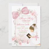 Invitation Pink Floral Bow Girl First Holy Communion (Devant)
