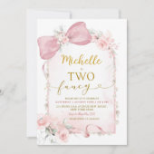 Invitation Pink Floral Bow Two Fancy 2e anniversaire Douche (Devant)