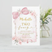 Invitation Pink Floral Bow Two Fancy 2e anniversaire Douche (Debout devant)
