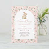 Invitation Pink Floral Bunny 1st Birthday (Debout devant)