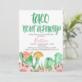 Invitation Pink Floral Cactus Taco Bout Une fête Anniversaire (Debout devant)