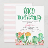 Invitation Pink Floral Cactus Taco Bout Une fête Anniversaire (Devant / Derrière)