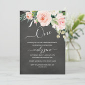 Invitation Pink Floral Chalkboard 1er anniversaire (Debout devant)
