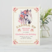 Invitation Pink Floral Cheval Blanc fête d'anniversaire (Debout devant)