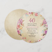 Invitation Pink Floral Country Gold 40e fête d'anniversaire (Devant / Derrière)