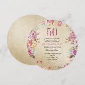 Invitation Pink Floral Country Gold 50e fête d'anniversaire (Devant / Derrière)