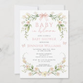 Invitation Pink Floral Cute Bow Baby in Bloom Girl Douche (Devant)
