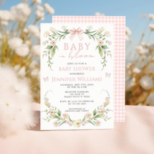 Invitation Pink Floral Cute Bow Baby in Bloom Girl Douche