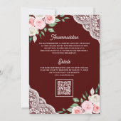 Invitation Pink Floral dentelle Bourgogne QR Code Mariage mus (Dos)