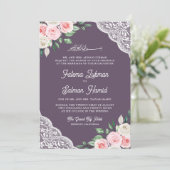 Invitation Pink Floral dentelle violet QR Code Mariage musulm (Debout devant)