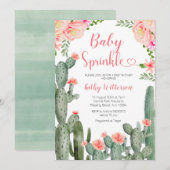 Invitation Pink Floral Desert Cactus Succulent Baby Sprinkle (Devant / Derrière)