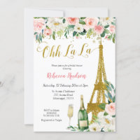 Invitation Pink Floral Eiffel Paris