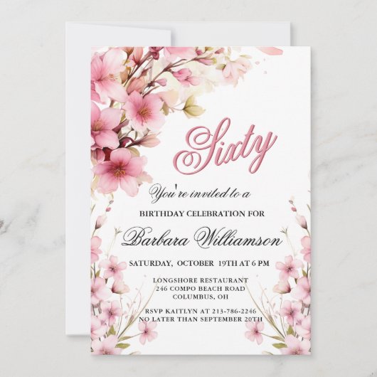 Invitation Pink Floral Elegance 60e anniversaire (Devant)