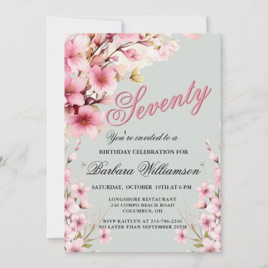Invitation Pink Floral Elegance 70e anniversaire (Devant)