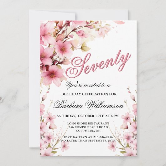 Invitation Pink Floral Elegance 70e anniversaire (Devant)