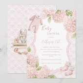Invitation Pink Floral Elegant Hydrangea Vintage Baby (Devant / Derrière)