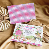 Invitation Pink Floral Farm Barnyard Animaux Fille Baby showe