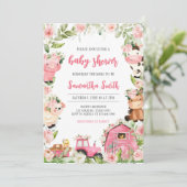 Invitation Pink Floral Farm Barnyard Baby shower (Debout devant)
