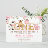 Invitation Pink Floral Farm Gold Un premier anniversaire (Debout devant)