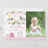 Invitation Pink Floral ferme animal 1er anniversaire (Devant)