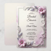 Invitation Pink Floral Frame Bridal Shower (Devant / Derrière)