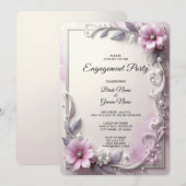 Invitation Pink Floral Frame Engagement (Devant / Derrière)