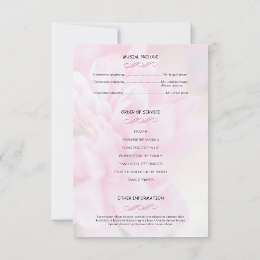 Invitation Pink Floral Funeral Program Card Template (Dos)