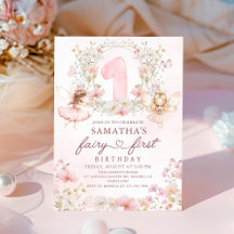 Pink Floral Garden Fairy First Birthday