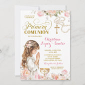 Invitation Pink Floral Girl Rosary Primera Comunion (Devant)