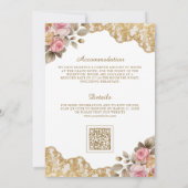Invitation Pink Floral Gold Lace QR Code Mariage musulman (Dos)